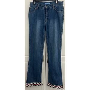 The Denim Tailor Women's  Bootcut Blue Jeans with Embellished Hem Size 8